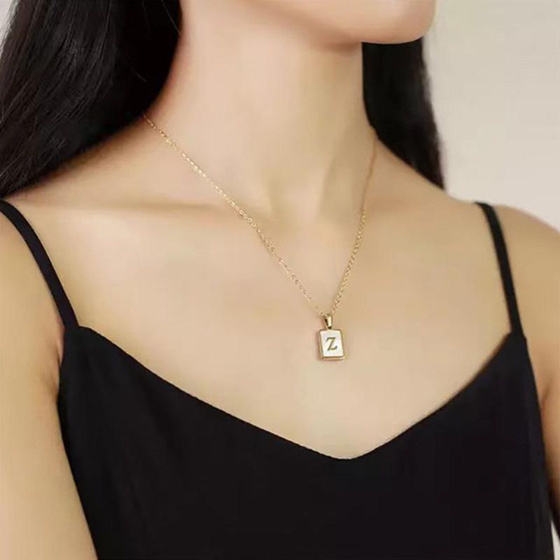 Name Letter Shell Pendant Necklaces White Square Initials Stainless Steel Necklace Gold Color Chain Jewelry for Women