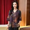 Хуало ароматная облачная пряжа топ тутовый шелк для среднего и пожилого возраста с принтом V-образный вырез женская свободная шелковая рубашка