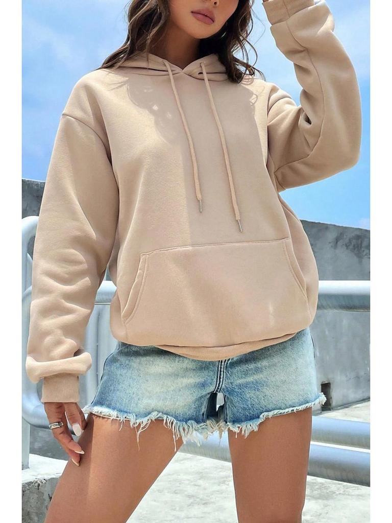 Женская повседневная свободная толстовка с капюшоном, однотонная, на осень и зиму