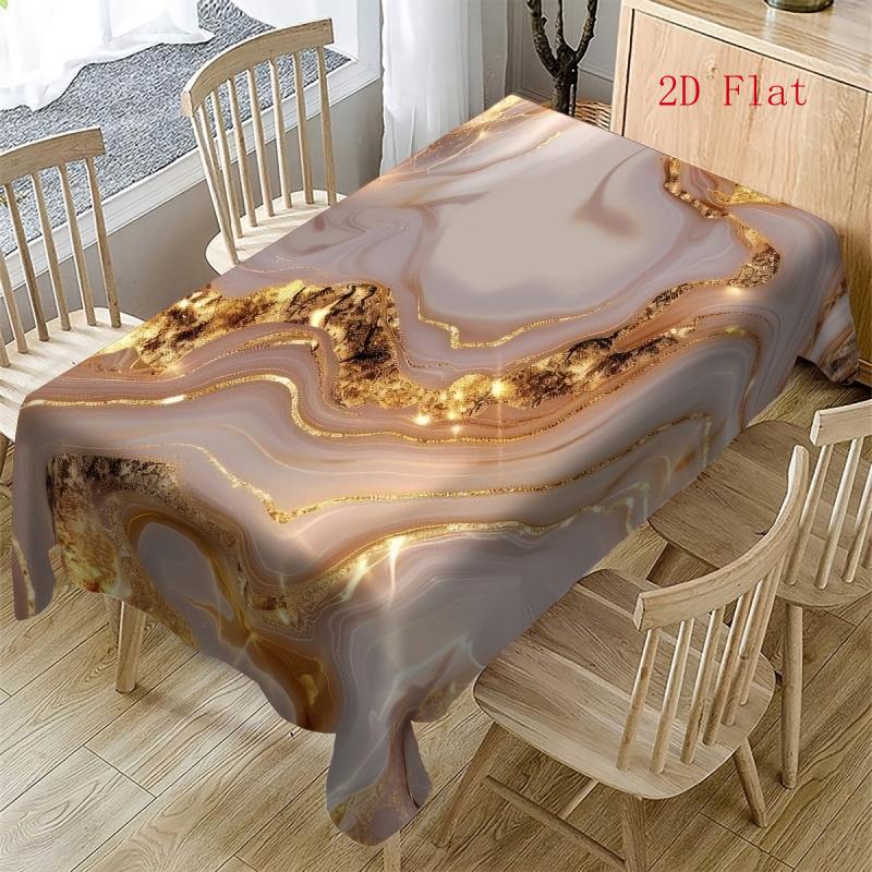 2D Flat 1pc Gilt Soft Marble Pattern Luxury Art Tablecloth, Realistic Marble Pattern Tablecloth Perfect for Picnics, Camping, Weddings, Birthday Parti