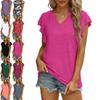 Fashion Women Short Tops Vintage Solid Color Loose Ruffle Sleeve Blouses Ladies Elegant V-Neck Breathable Shirts
