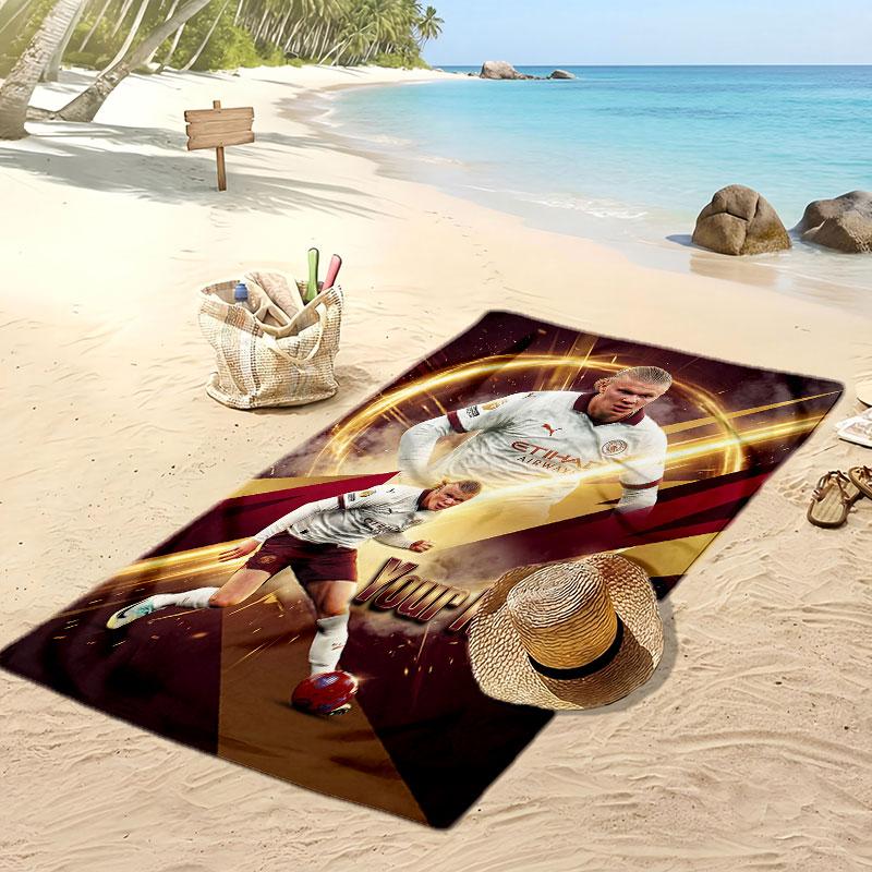 Erling Haaland Personalized Printed Beach Towel Soccer Logo Support Custom Name Text Absorbent Towel For Sport Travel Special Gift