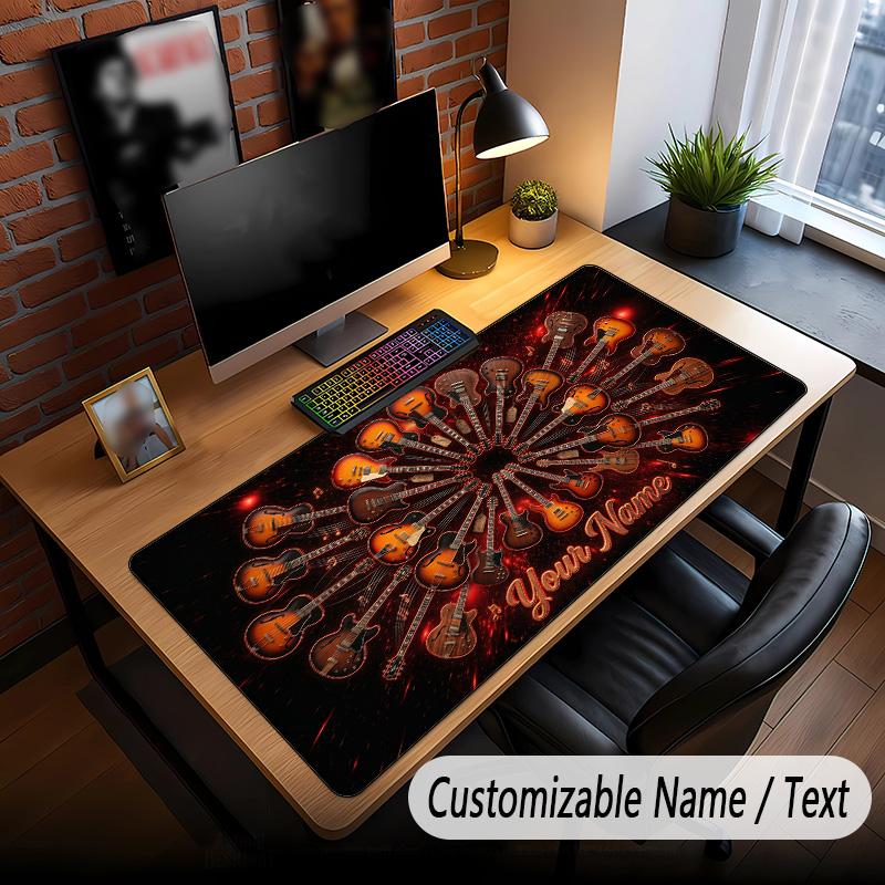 Music Guitar Theme Custom Mouse Pad Personalized With Name Text Customized Desk Mat For Office Home Decor