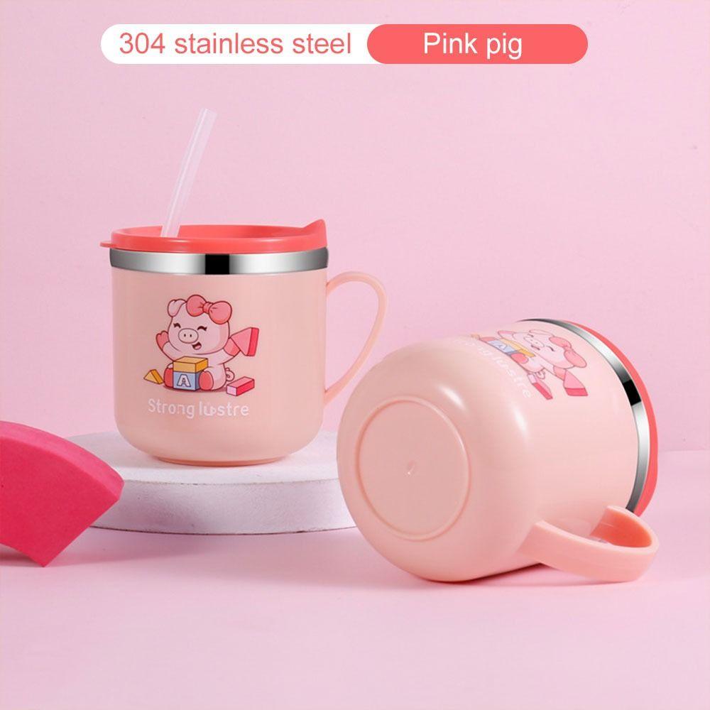 250ML Anti-Hot Baby Feeding Cup Stainless Steel Toddler Water Bottle Tableware Straw Cup Children