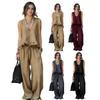 Летние комплекты из 2 предметов с рюшами для женщин, майка без рукавов с V-образным вырезом и брюки широкие, повседневные свободные комплекты для дома