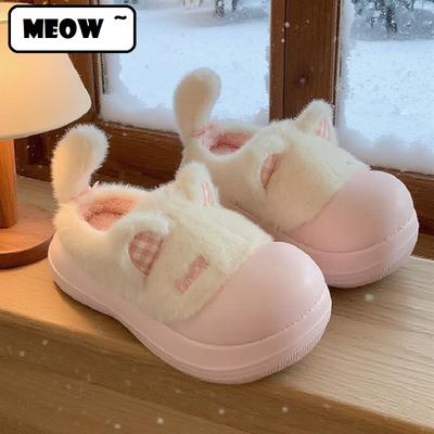 Модные новые пушистые тапочки-котята против пинков для женщин, кавайные кошачьи шлепанцы, домашняя обувь с хвостом, подростковые, для улицы, зимние теплые облачные тапочки