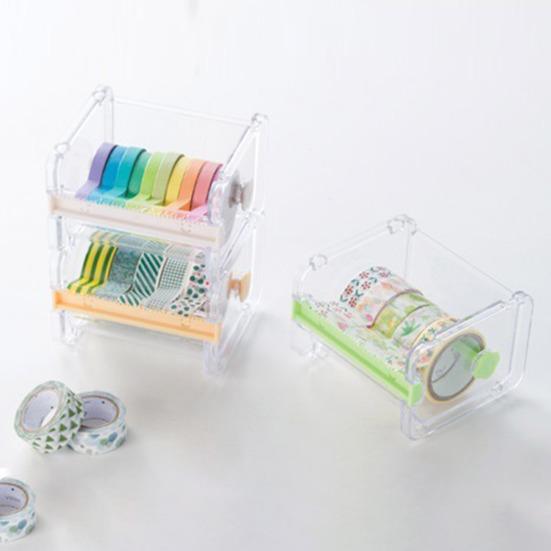 Диспенсер для клейкой ленты васи с резаком, настольный держатель для рулонов клейкой ленты васи, прозрачный органайзер для малярной ленты для офиса, дома, школы