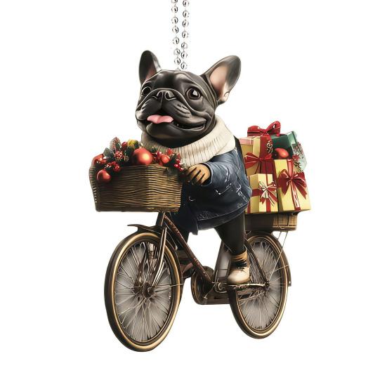 Акриловое Рождественское украшение Щенок на мотоцикле для елки или автомобиля