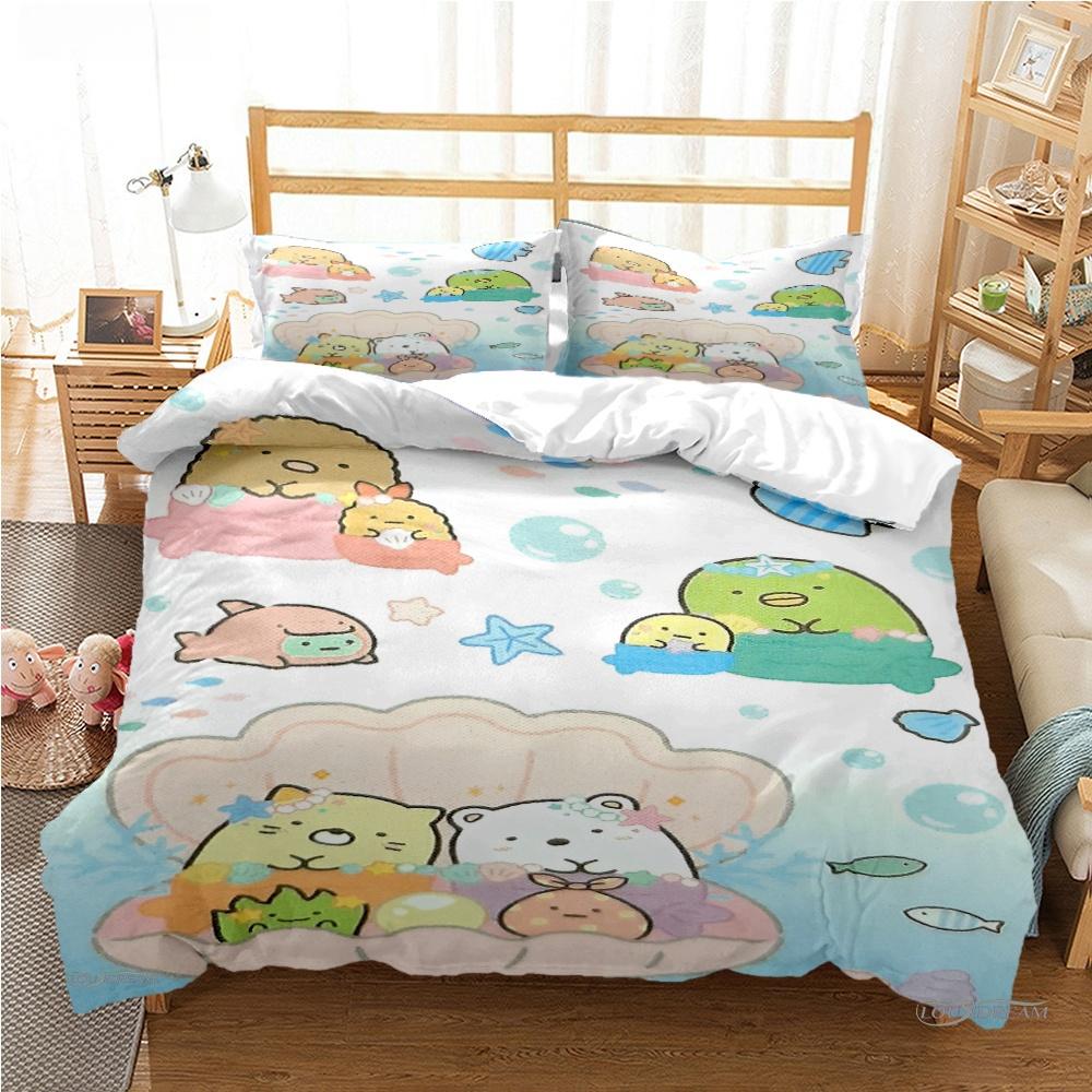 Мультяшный аниме Sumikko Gurashi Милый Пододеяльник Забавный Кавайный Постельный Комплект Мягкий Чехол для Одеяла и Наволочка Односпальный_Двуспальный_Королевский_Кинг