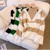 Casual Retro Blouse Simple Loose Striped Print Fake Two Off-The-Shoulder Hoodie Knitted Crewneck Long-Sleeved