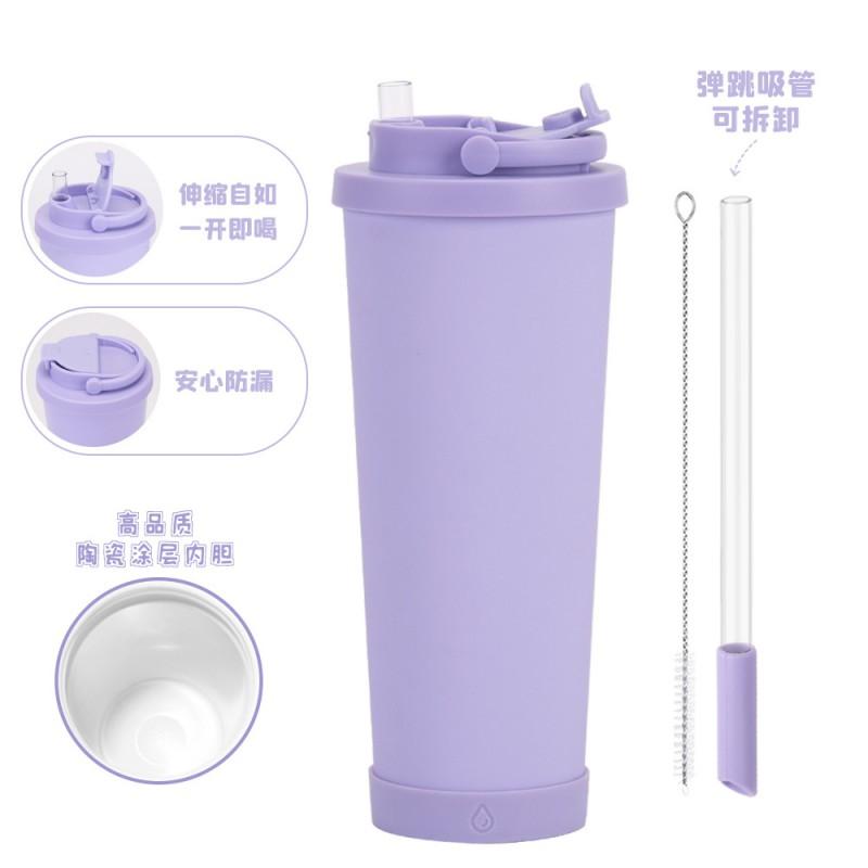 830ml Stainless Steel Vacuum Insulated Tumbler With Retractable Straw Lid Portable Handle Bubble Tea Travel Gym Car