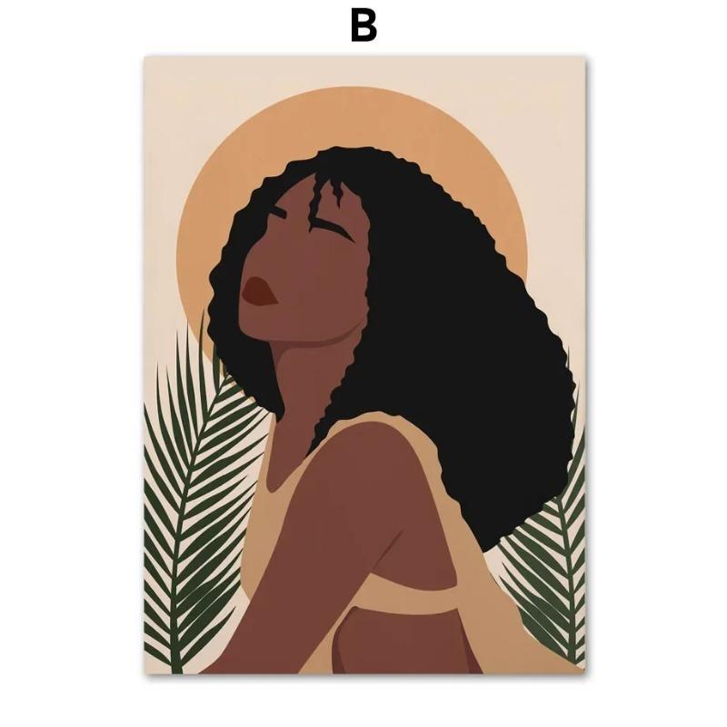 Элегантная абстрактная африканская девушка настенное искусство с солнцем кофе HD холст печать постер для гостиной спальни декор