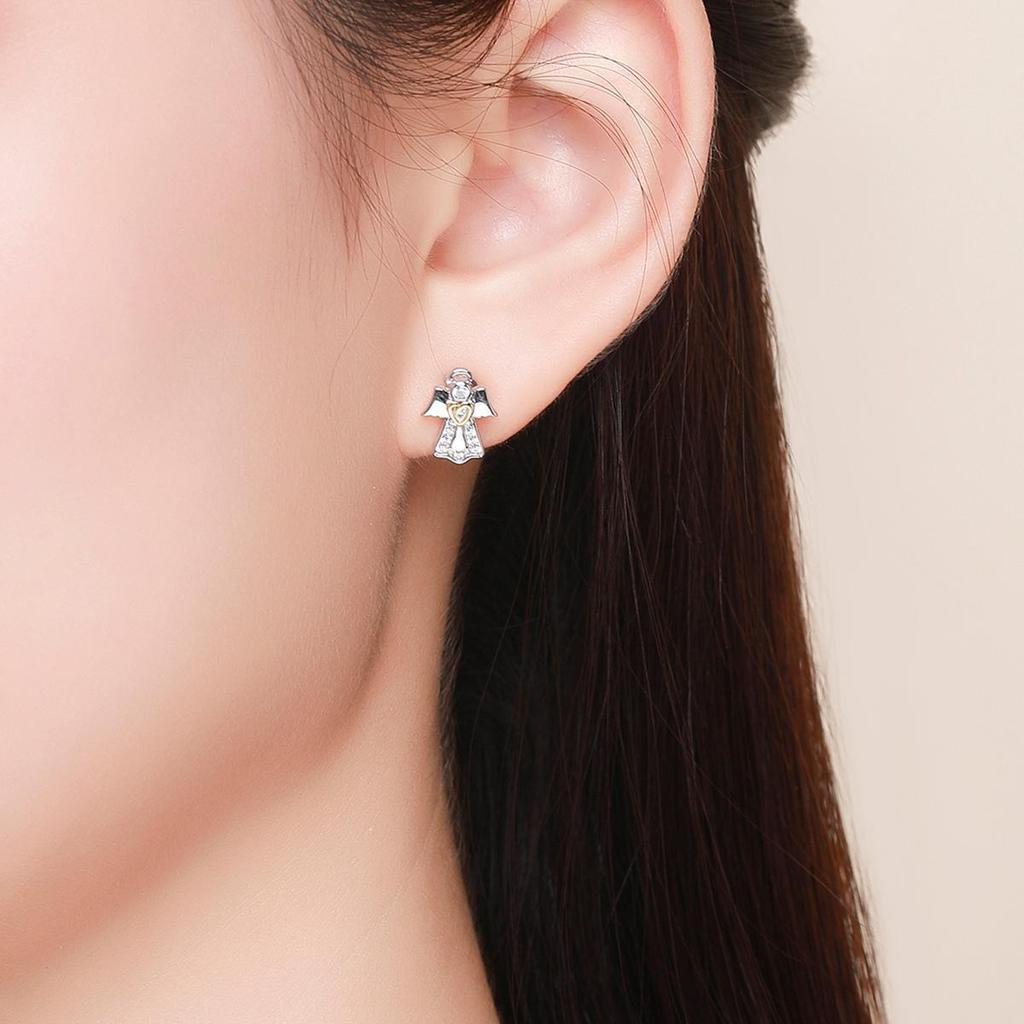 Серьги из стерлингового серебра S925, модные женские серьги-гвоздики с ангелом-хранителем, противоаллергические, темпераментные