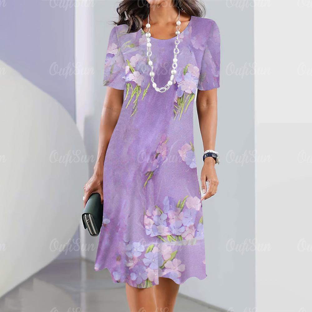 New women's dress with floral print, summer elegant dress, Femle short sleeved dress, fashionable oversized clothing
