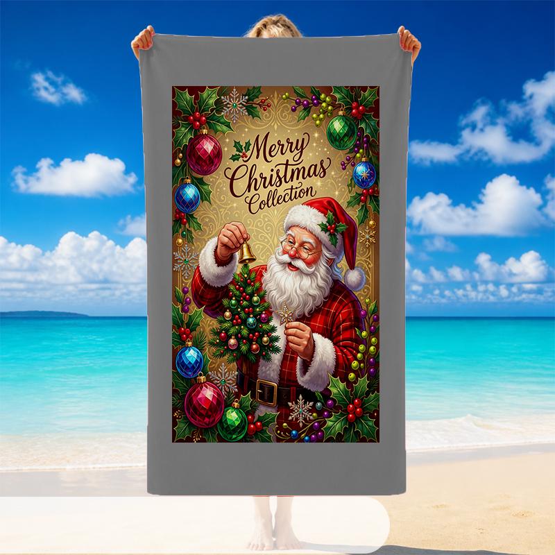 Christmas Printed Beach Towel Soft Quick Dry For Indoor Outdoor Home Use Holiday Gift