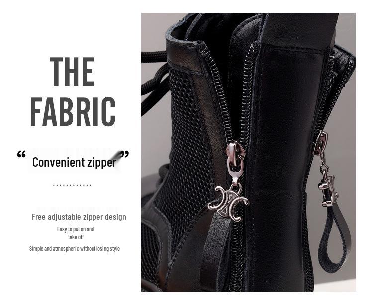 2025 Женские ботинки Мартин в британском стиле из сетки и кожи - Дышащие, на толстой подошве, перфорированные, короткие ботинки для лета