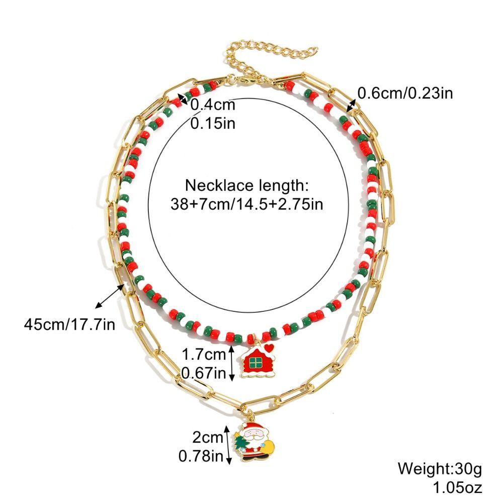 Cartoon Double Layer Christmas Necklace Santa Christmas Tree Rice Beaded Chain Jewelry Accessories Gingerbread Man