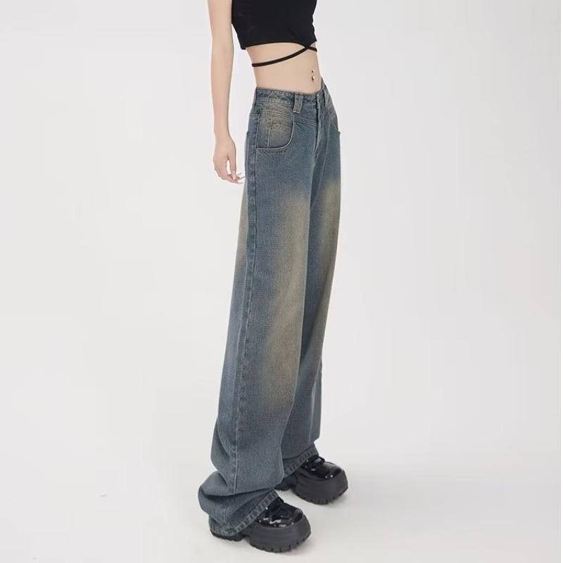 Винтажные широкие джинсы для женщин, весенне-осенние и зимние свободные драпированные брюки с высокой талией, брюки-бретельки