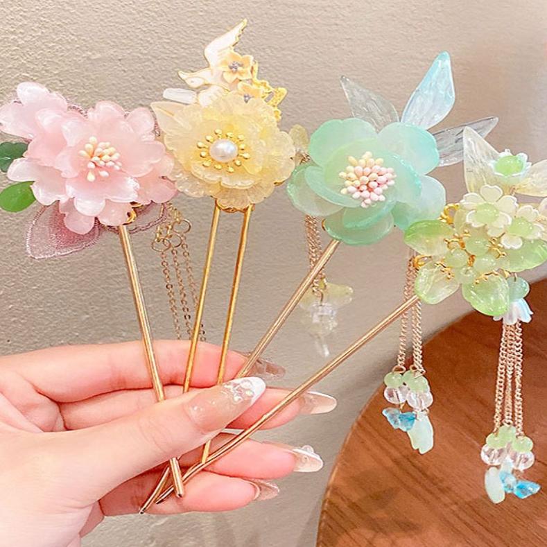 Ancient Style Antique Fringe Hairpin Classic Pendant Hair Stick Peach Blossom Hairpin  Girls