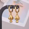 Funny Animal Dangle Earring Real Gold Plated Sea Horse Butterfly Dog Bone Stainless Steel Round Earrings For Women Men Piercing