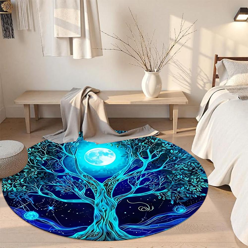 Tree Life Round Area Rug Suitable for Hallway Living Rooms Bedrooms Balcony Anti-slip Round Rug Decorate Offices Wedding Party Gift