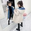 2021 Korean Style Girls' Autumn/Winter Velvet-Lined Cotton Parka for Medium/Large Children