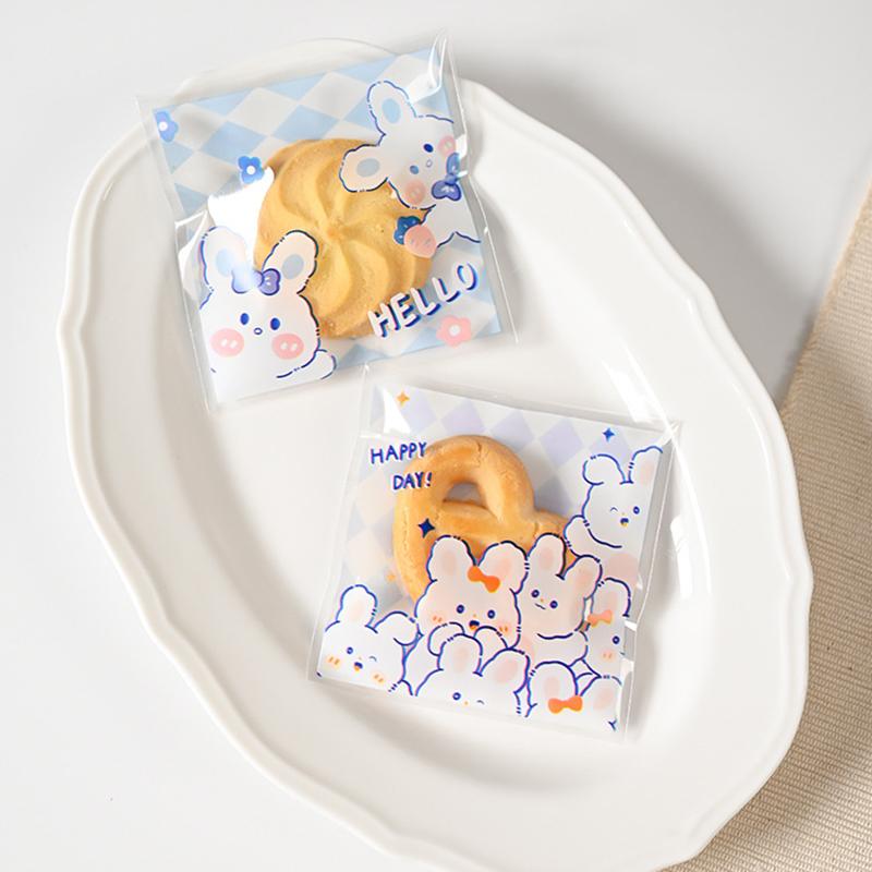 100 шт. самоклеящиеся пакеты для закусок прозрачные мультяшные медведи кролики конфеты подарочные пакеты для дня рождения подарочные принадлежности для выпечки