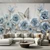 3D Embossed Wallpaper Blue Rose Flowers Butterfly Mural Paper Bedroom Living Room TV Background Wall Decor Painting
