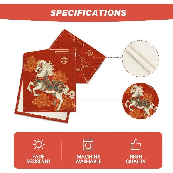 Artoid Mode Propitious Clouds Steeds Red Chinese Zodiac Horse Happy 2026 Lunar New Year Table Runner, Spring Festival Winter Kitchen Dining Table