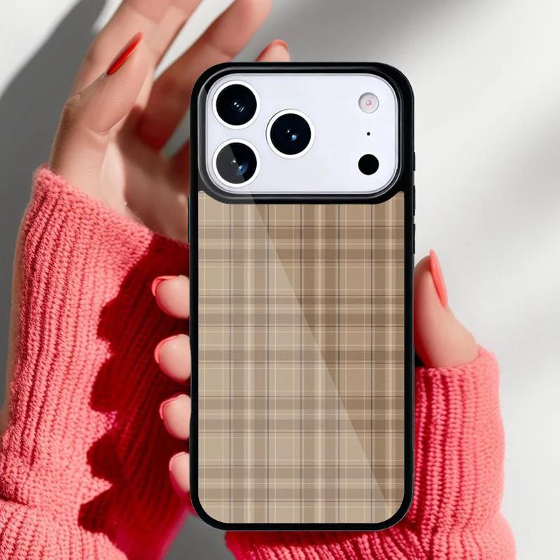 Коричневый Клетчатый Чехол для Телефона для iPhone 17 16 15 14 13 Pro Max Задняя Крышка для 12 11 Pro Coque