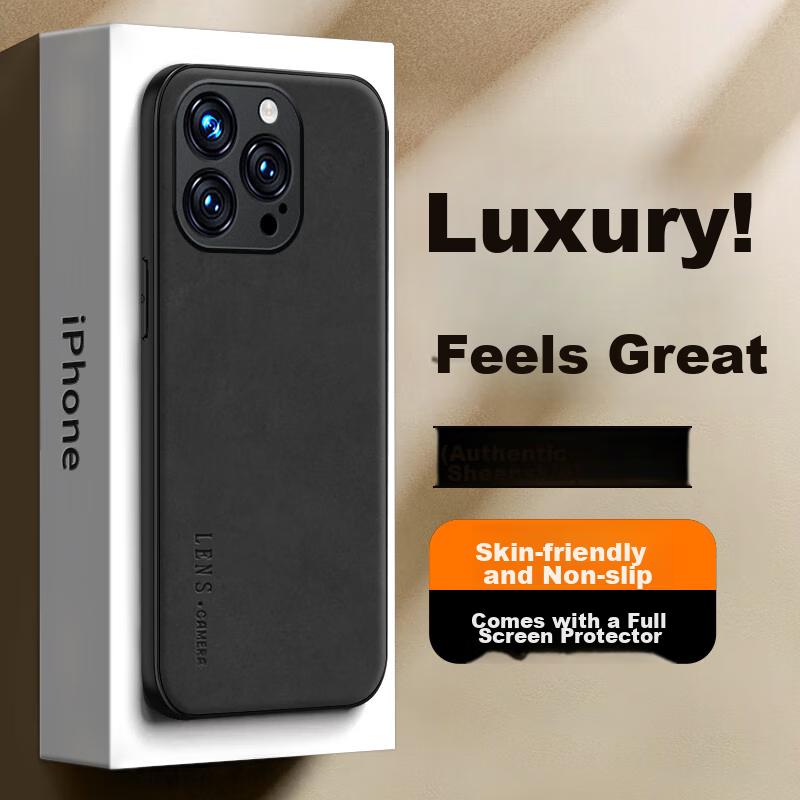 IPhone 14 Pro Max Case, Full Protection Silicone Soft Edge Shockproof Ultra-Thin Simple Leather Texture Case, Quiet Black