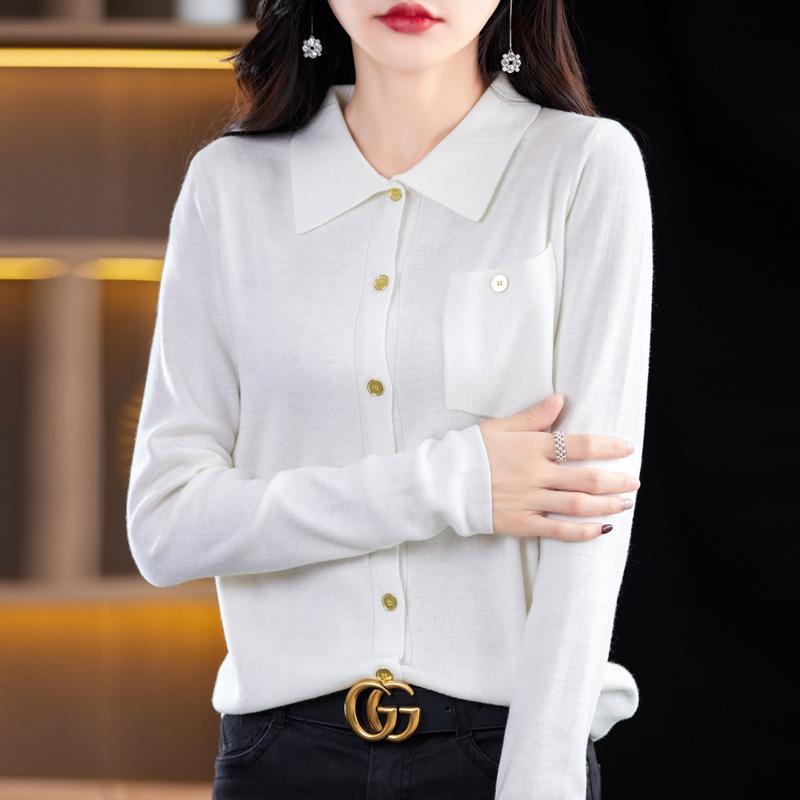 Рубашка поло с длинным рукавом, женский свитер, осенний прямой трикотажный топ с лацканами