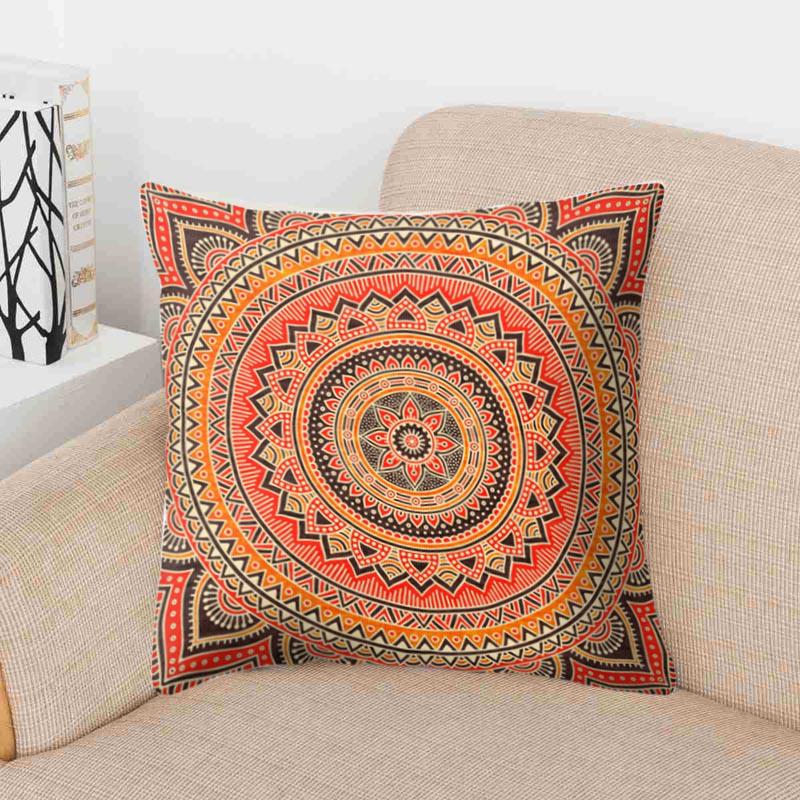 45x45cm Bohemian Cushion Cover Mandala Floral Pattern Peach Pillow Cover for Car Seat Sofa Library Pillow Cover