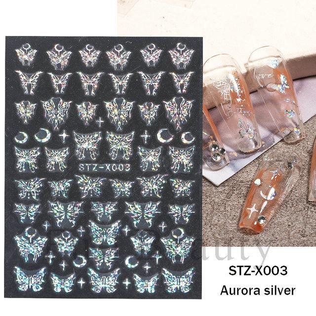 Лазерные наклейки для ногтей, бабочка, сердце, звезда, дизайн, клейкие слайдеры, наклейки для дизайна ногтей, маникюрные украшения