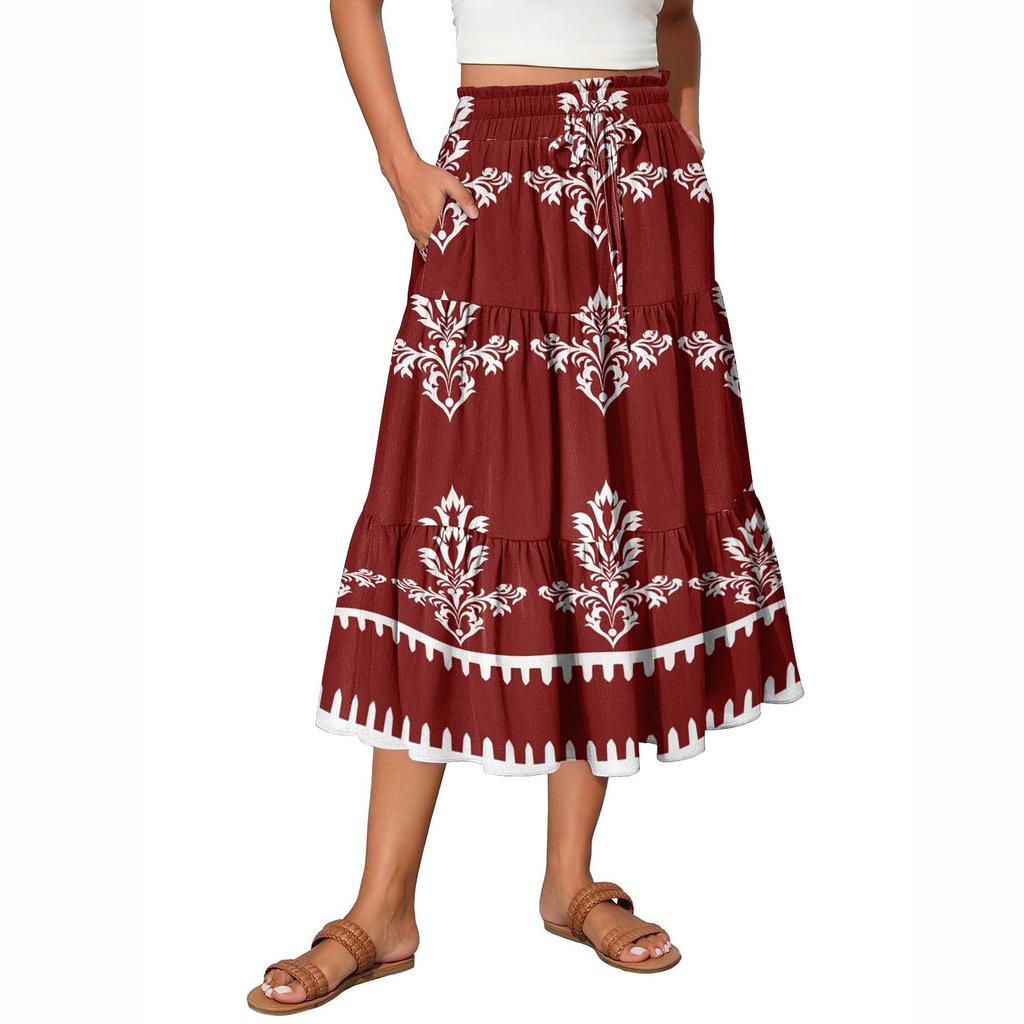 Женская юбка макси с завязками на завышенной талии, летние длинные юбки, легкие многослойные струящиеся цветочные плиссированные юбки