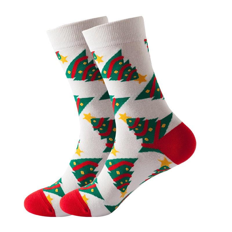 Creative Christmas Socks Cartoon Snow Tree Mid-Calf Cotton Blend Casual Men Women