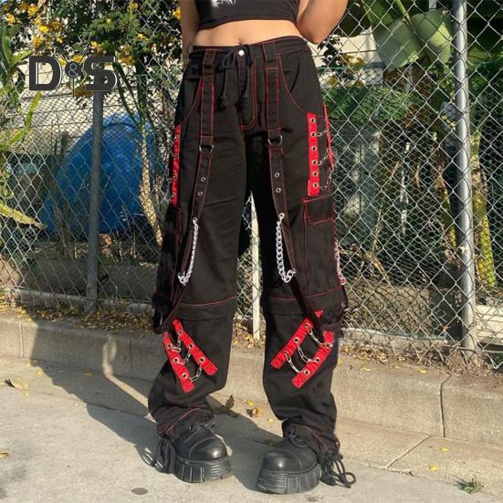 Женские брюки с высокой талией, цветные широкие повседневные брюки свободного кроя, ретро-крутые длинные брюки в уличном стиле