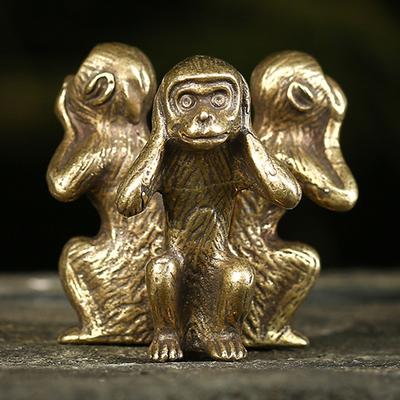 Винтажная однотонная медная бронзовая скульптура «Три обезьяны», чай, домашнее животное, аксессуары для домашнего декора, бронзовые фигурки обезьян, миниатюрные фигурки, декор для стола
