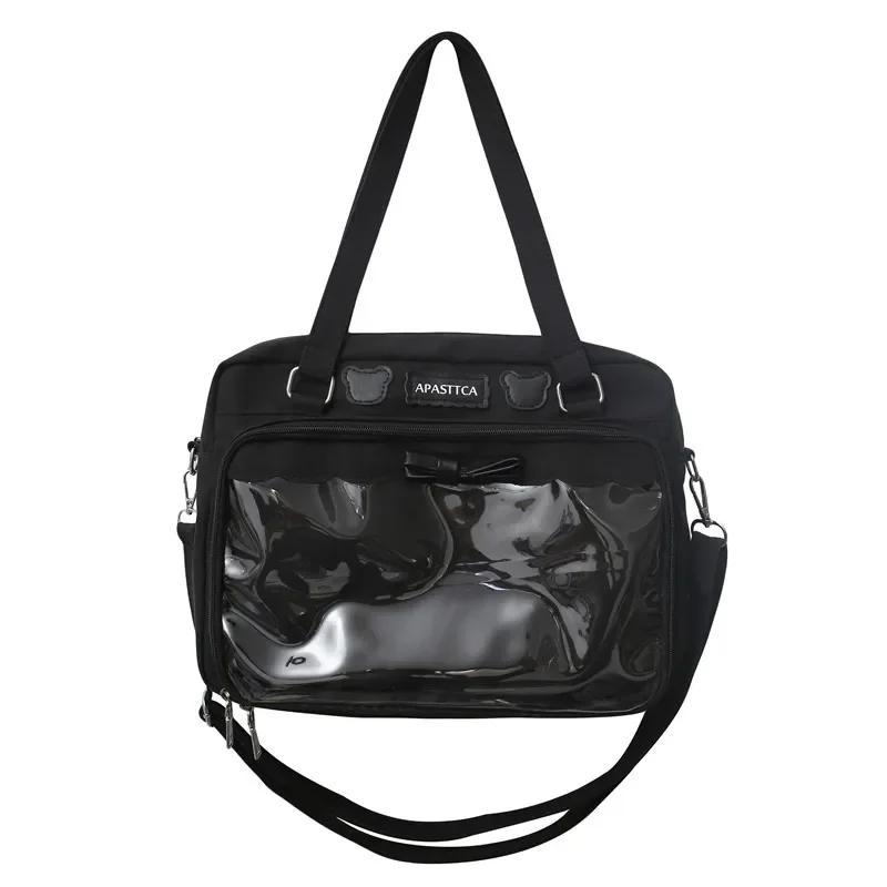 Японская милая прозрачная холщовая модная сумка для девочек на одно плечо, студенческая сумка через плечо со значком в виде куклы