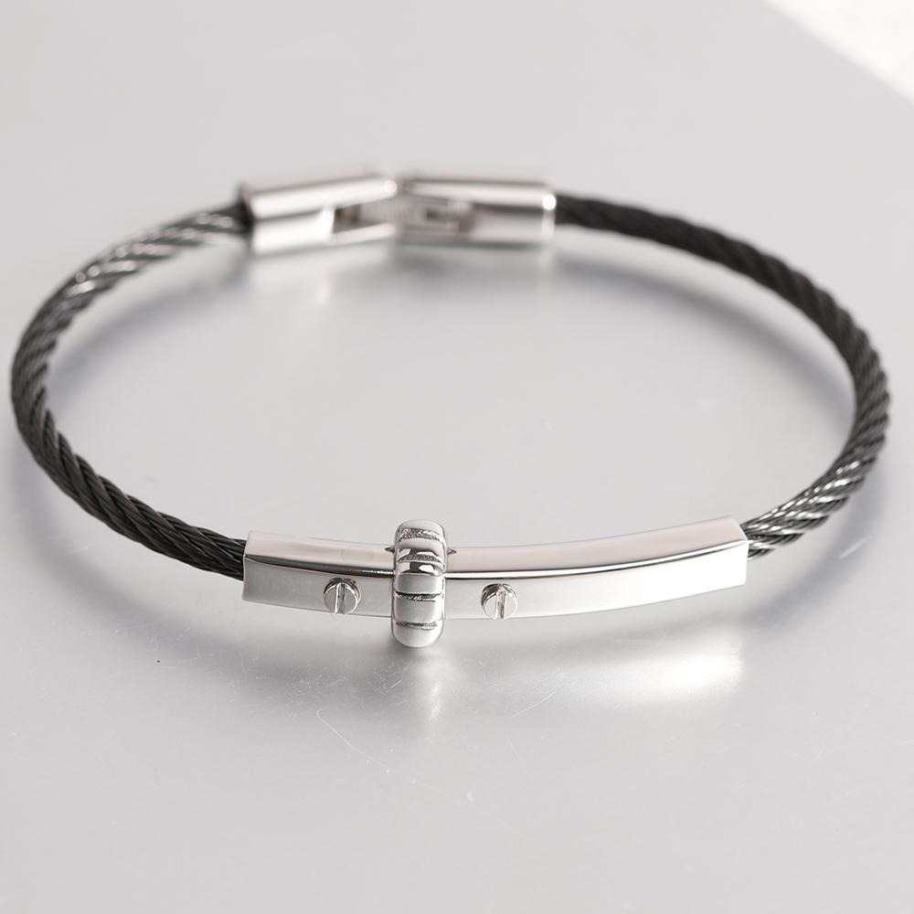 Trendy Braided Wire Bracelet with Metal Bar Accent Durable Magnetic Lock Jewelry for Men & Women
