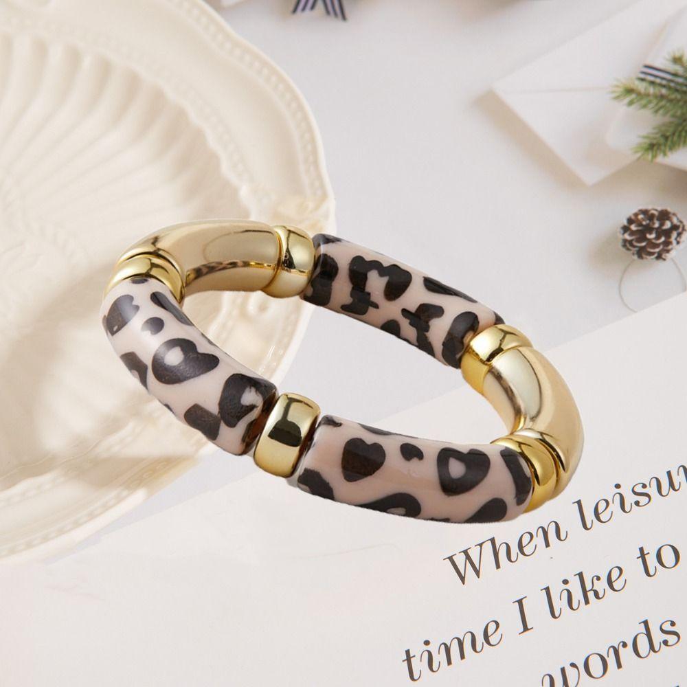 Stretchy Leopard Bracelets Beaded Curved Tube Bangle Vintage Bohemia Style Bracelets Women