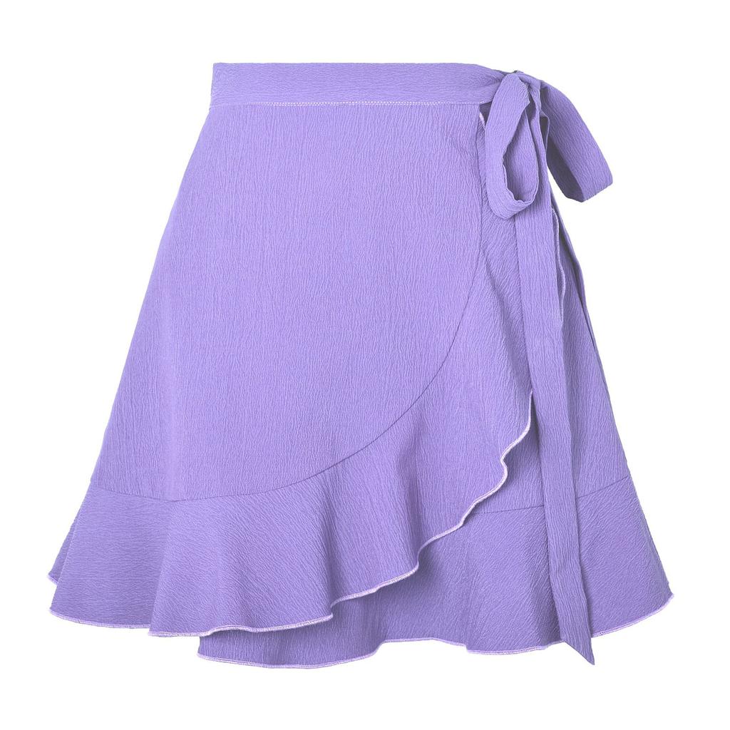 One Piece Lace Up Skirt High Waist Solid Color Ruffled Edge Short Skirt Cross-border Women's Clothing