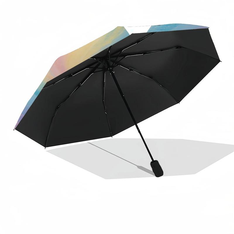 Rainbow Swirl Automatic Opening Folding Umbrella Portable 3 Fold Design with Iron Frame for Outdoor Use,Perfect Gift for Fans,Travelers,