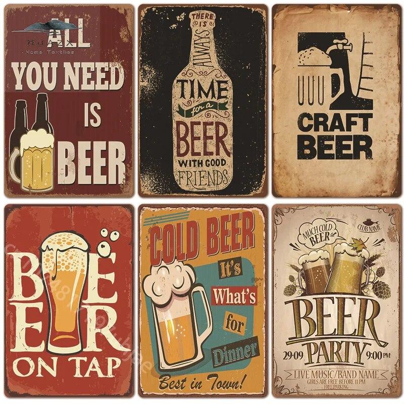Vintage Cold Beer Metal Tin Sign 2023 New Iron Sheet Bar Background Wall Decoration Painting American Frameless Decorations