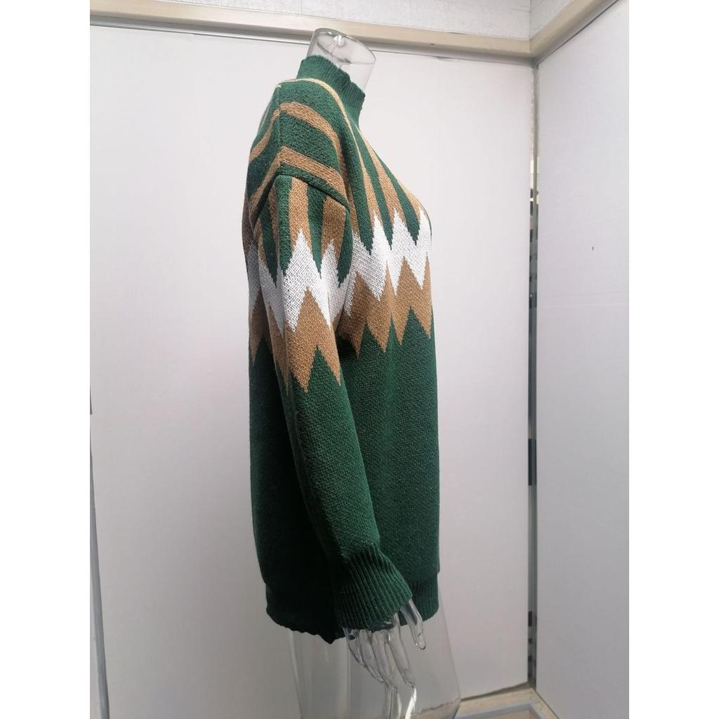 Women's Long Sleeve Turtleneck Geometric Pattern Loose Casual Sweater