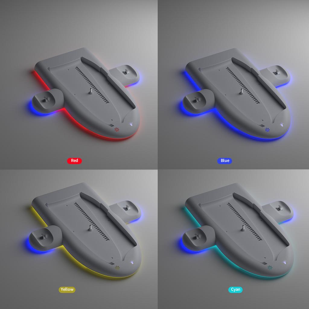 Охлаждающая подставка для консоли для PS5 Slim Вертикальная подставка и держатель для зарядки контроллеров Охлаждающая подставка с вентилятором Встроенная RGB-подсветка