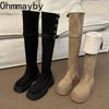Winter Warm Plush Women Over The Knee Boots Women Fashion Thick Heels Slip On Concise Platform Long Botas De Mujer