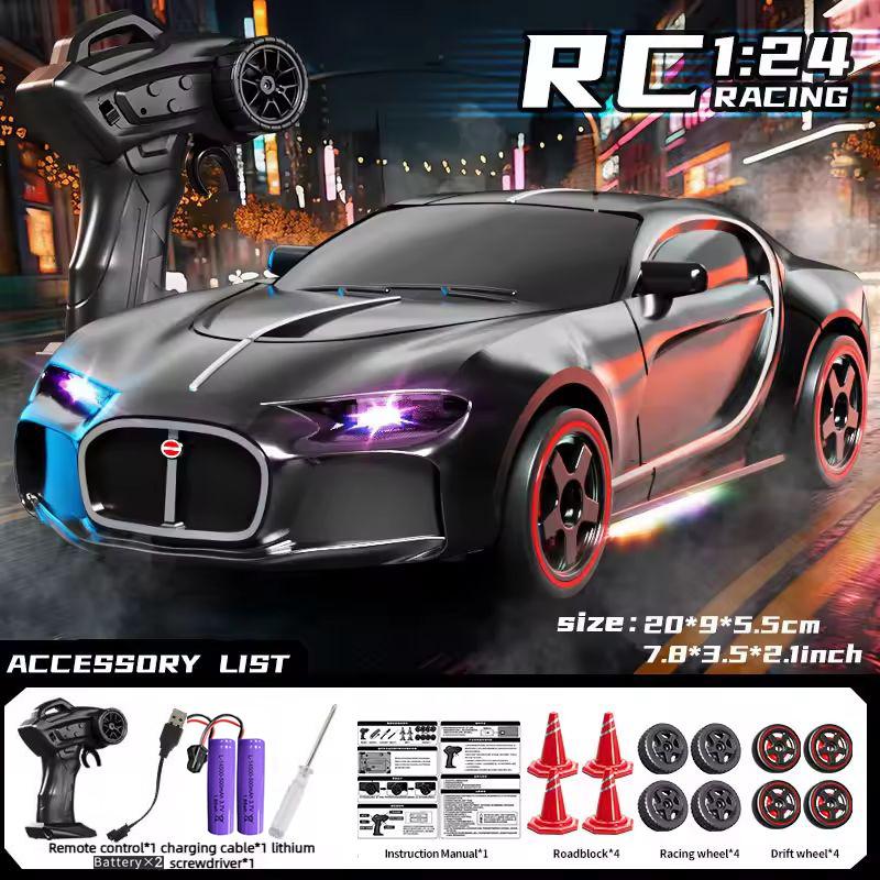 Портативная RC Дрифт-машина 1:24 Радиоуправляемая Машина для Взрослых 4WD Высокоскоростные RC Машины с Крутыми Светодиодными Огнями 2.4G Дополнительные Дрифтовые Шины Игрушечный Транспорт для Детей