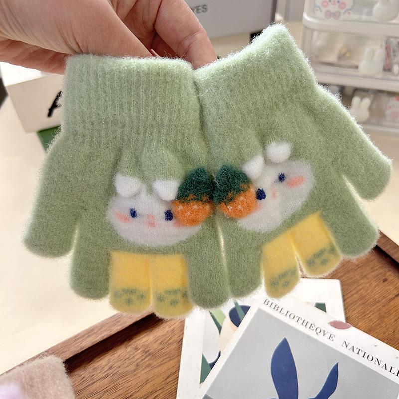 Cartoon Gloves Grass Plum Rabbit Children's Gloves Baby Full Finger Thickened Warm Year Old Full Finger Children New Gloves Cartoon