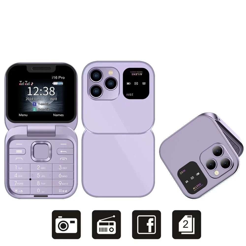 I16Pro Мини-раскладной мобильный телефон 2SIM-карты Женский раскладной мобильный телефон Маленький раскладной мобильный телефон